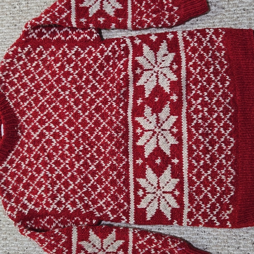 VINTAGE Red Snowflake Pattern Wool Sweater - Picture 3 of 13
